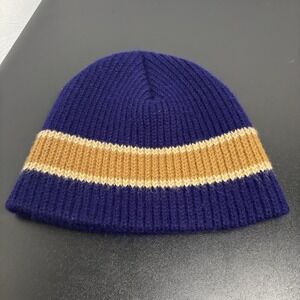 Goorin Bros Navy Blue Beanie with Gold and Cream Stripe